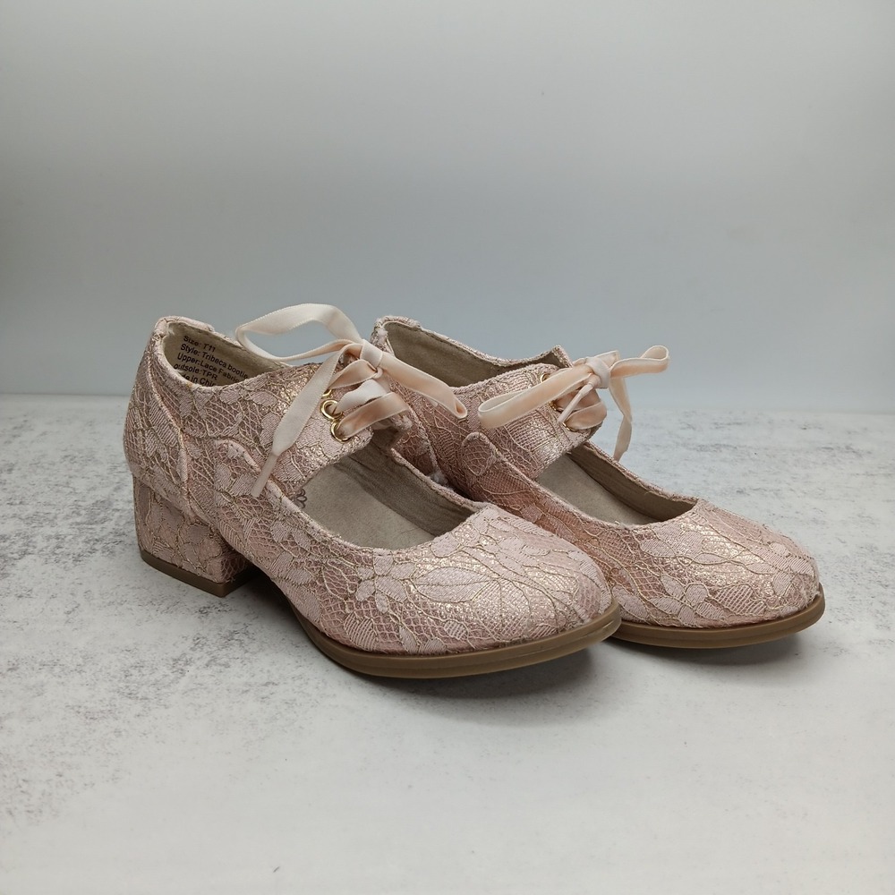 Joyfolie Tribeca Bootie Girls T11 Blush Pink Lace Velvet Lace-Up Elegant Holiday